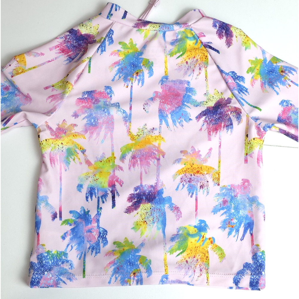 Andy & Evan Girl‎ 3T Swim Rash Guard Shirt Mock Neck Zip Palm Trees Pink Beach - Picture 2 of 9